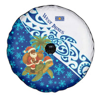 West Indies Christmas Spare Tire Cover with Santa Riding Turtle Palm Tree and Tribal Snowflake Design - Wonder Print Shop