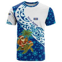 West Indies Christmas T Shirt with Santa Riding Turtle Palm Tree and Tribal Snowflake Design - Wonder Print Shop