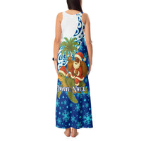 West Indies Christmas Tank Maxi Dress with Santa Riding Turtle Palm Tree and Tribal Snowflake Design - Wonder Print Shop