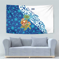West Indies Christmas Tapestry with Santa Riding Turtle Palm Tree and Tribal Snowflake Design - Wonder Print Shop