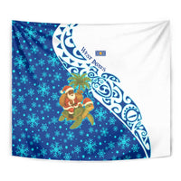 West Indies Christmas Tapestry with Santa Riding Turtle Palm Tree and Tribal Snowflake Design - Wonder Print Shop