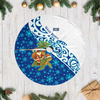 West Indies Christmas Tree Skirt with Santa Riding Turtle Palm Tree and Tribal Snowflake Design - Wonder Print Shop