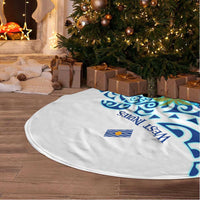 West Indies Christmas Tree Skirt with Santa Riding Turtle Palm Tree and Tribal Snowflake Design - Wonder Print Shop