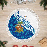 West Indies Christmas Tree Skirt with Santa Riding Turtle Palm Tree and Tribal Snowflake Design - Wonder Print Shop