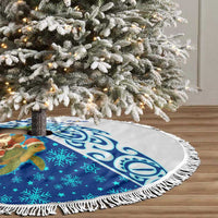West Indies Christmas Tree Skirt with Santa Riding Turtle Palm Tree and Tribal Snowflake Design - Wonder Print Shop