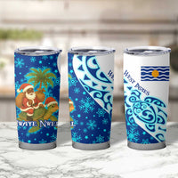 West Indies Christmas Tumbler Cup with Santa Riding Turtle Palm Tree and Tribal Snowflake Design - Wonder Print Shop