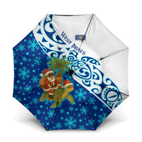 West Indies Christmas Umbrella with Santa Riding Turtle Palm Tree and Tribal Snowflake Design - Wonder Print Shop