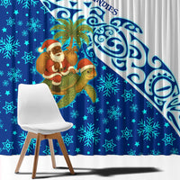 West Indies Christmas Window Curtain with Santa Riding Turtle Palm Tree and Tribal Snowflake Design - Wonder Print Shop