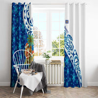 West Indies Christmas Window Curtain with Santa Riding Turtle Palm Tree and Tribal Snowflake Design - Wonder Print Shop