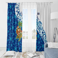 West Indies Christmas Window Curtain with Santa Riding Turtle Palm Tree and Tribal Snowflake Design - Wonder Print Shop