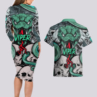 Infernal Trio Couples Matching Long Sleeve Bodycon Dress and Hawaiian Shirt Skull, Viper, and Sinister Snake - Wonder Print Shop