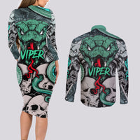 Infernal Trio Couples Matching Long Sleeve Bodycon Dress and Long Sleeve Button Shirts Skull, Viper, and Sinister Snake - Wonder Print Shop