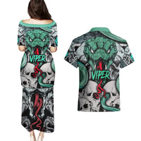 Infernal Trio Couples Matching Puletasi Dress and Hawaiian Shirt Skull, Viper, and Sinister Snake - Wonder Print Shop