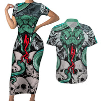 Infernal Trio Couples Matching Short Sleeve Bodycon Dress and Hawaiian Shirt Skull, Viper, and Sinister Snake - Wonder Print Shop