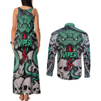 Infernal Trio Couples Matching Tank Maxi Dress and Long Sleeve Button Shirts Skull, Viper, and Sinister Snake - Wonder Print Shop