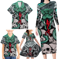 Infernal Trio Family Matching Long Sleeve Bodycon Dress and Hawaiian Shirt Skull, Viper, and Sinister Snake - Wonder Print Shop