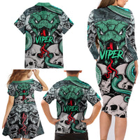 Infernal Trio Family Matching Long Sleeve Bodycon Dress and Hawaiian Shirt Skull, Viper, and Sinister Snake - Wonder Print Shop