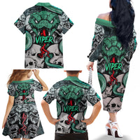 Infernal Trio Family Matching Off Shoulder Long Sleeve Dress and Hawaiian Shirt Skull, Viper, and Sinister Snake - Wonder Print Shop
