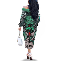 Infernal Trio Family Matching Off Shoulder Long Sleeve Dress and Hawaiian Shirt Skull, Viper, and Sinister Snake - Wonder Print Shop