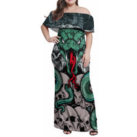 Infernal Trio Family Matching Off Shoulder Maxi Dress and Hawaiian Shirt Skull, Viper, and Sinister Snake - Wonder Print Shop