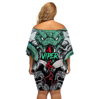 Infernal Trio Family Matching Off Shoulder Short Dress and Hawaiian Shirt Skull, Viper, and Sinister Snake - Wonder Print Shop