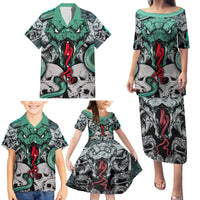 Infernal Trio Family Matching Puletasi Dress and Hawaiian Shirt Skull, Viper, and Sinister Snake - Wonder Print Shop