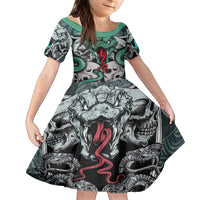 Infernal Trio Family Matching Short Sleeve Bodycon Dress and Hawaiian Shirt Skull, Viper, and Sinister Snake - Wonder Print Shop