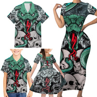 Infernal Trio Family Matching Short Sleeve Bodycon Dress and Hawaiian Shirt Skull, Viper, and Sinister Snake - Wonder Print Shop