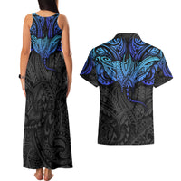 Polynesian Ray Pattern Couples Matching Tank Maxi Dress and Hawaiian Shirt - Wonder Print Shop