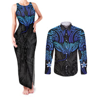 Polynesian Ray Pattern Couples Matching Tank Maxi Dress and Long Sleeve Button Shirt - Wonder Print Shop