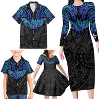 Polynesian Ray Pattern Family Matching Long Sleeve Bodycon Dress and Hawaiian Shirt - Wonder Print Shop
