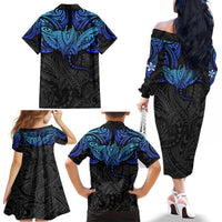 Polynesian Ray Pattern Family Matching Off Shoulder Long Sleeve Dress and Hawaiian Shirt - Wonder Print Shop