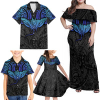 Polynesian Ray Pattern Family Matching Off Shoulder Maxi Dress and Hawaiian Shirt - Wonder Print Shop