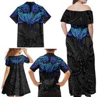 Polynesian Ray Pattern Family Matching Off Shoulder Maxi Dress and Hawaiian Shirt - Wonder Print Shop