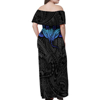 Polynesian Ray Pattern Family Matching Off Shoulder Maxi Dress and Hawaiian Shirt - Wonder Print Shop