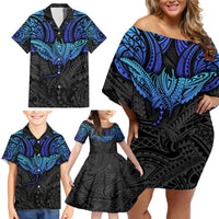 Polynesian Ray Pattern Family Matching Off Shoulder Short Dress and Hawaiian Shirt - Wonder Print Shop