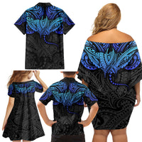 Polynesian Ray Pattern Family Matching Off Shoulder Short Dress and Hawaiian Shirt - Wonder Print Shop