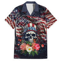 Multicolor Hawaiian shirt with American flag, skull head, and flower bouquet print