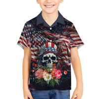 Multicolor kids Hawaiian shirt with American flag skull and flower bouquet graphic