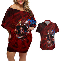 Time To Unleash A Little Hell!! Couples Matching Off Shoulder Short Dress and Hawaiian Shirt - Wonder Print Shop
