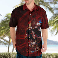 Short-sleeve button-up Hawaiian shirt with red-and-black skull graphic
