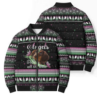 Christmas Dachshund Angel Dog Bomber Puffer Jacket Pink Green Tree Feather Pattern Design - Wonder Print Shop