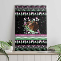 Christmas Dachshund Angel Dog Canvas Wall Art Pink Green Tree Feather Pattern Design - Wonder Print Shop
