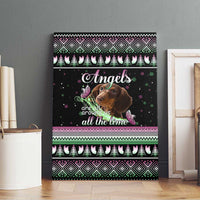Christmas Dachshund Angel Dog Canvas Wall Art Pink Green Tree Feather Pattern Design - Wonder Print Shop