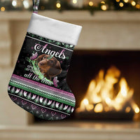 Christmas Dachshund Angel Dog Christmas Stocking Pink Green Tree Feather Pattern Design - Wonder Print Shop
