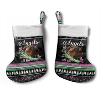 Christmas Dachshund Angel Dog Christmas Stocking Pink Green Tree Feather Pattern Design - Wonder Print Shop