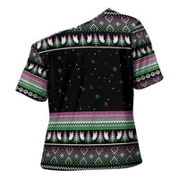 Christmas Dachshund Angel Dog Cross Shoulder Shirt Pink Green Tree Feather Pattern Design - Wonder Print Shop