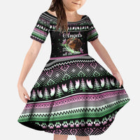 Christmas Dachshund Angel Dog Family Matching Off The Shoulder Long Sleeve Dress and Hawaiian Shirt Pink Green Tree Feather Pattern Design - Wonder Print Shop