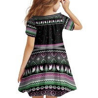 Christmas Dachshund Angel Dog Family Matching Short Sleeve Bodycon Dress and Hawaiian Shirt Pink Green Tree Feather Pattern Design - Wonder Print Shop