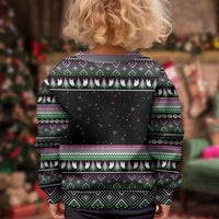 Christmas Dachshund Angel Dog Kid Ugly Christmas Sweater Pink Green Tree Feather Pattern Design - Wonder Print Shop